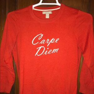 Banana Republic “Carpe Diem” bright orange sweater